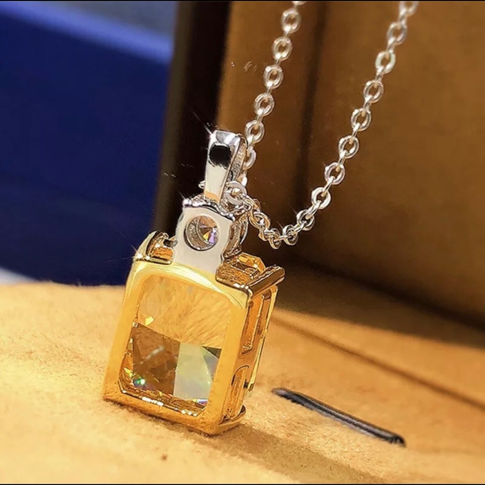 Citrine Yellow Silver Pendant Necklace - Picture 3 of 10